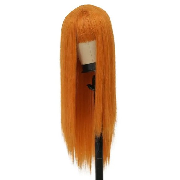 Orange Wig-Long Straight Hair Wig with Bangs - Picture 3 of 8